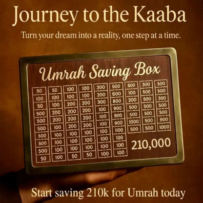 Wooden Umrah Savings Box with Target Tracker
