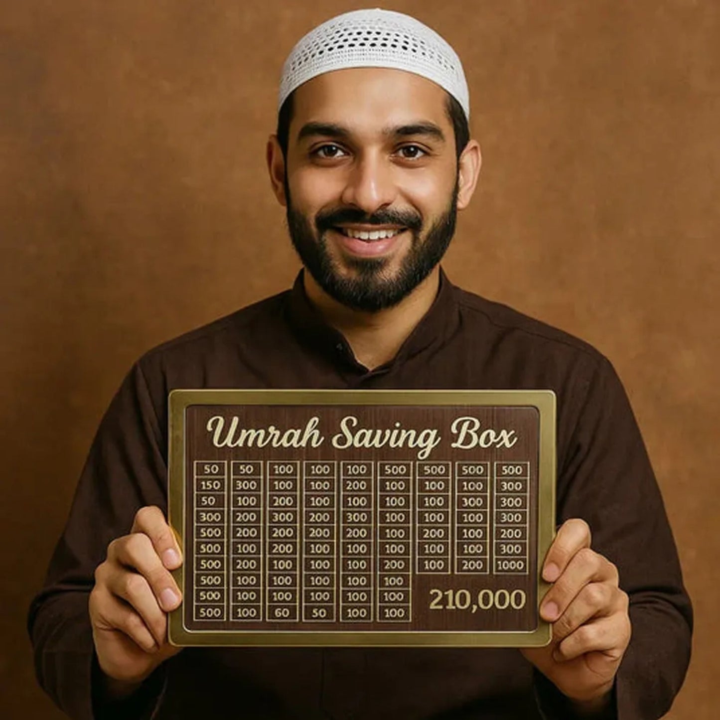 Wooden Umrah Savings Box with Target Tracker